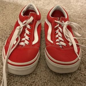 Red and White Lace Up Vans